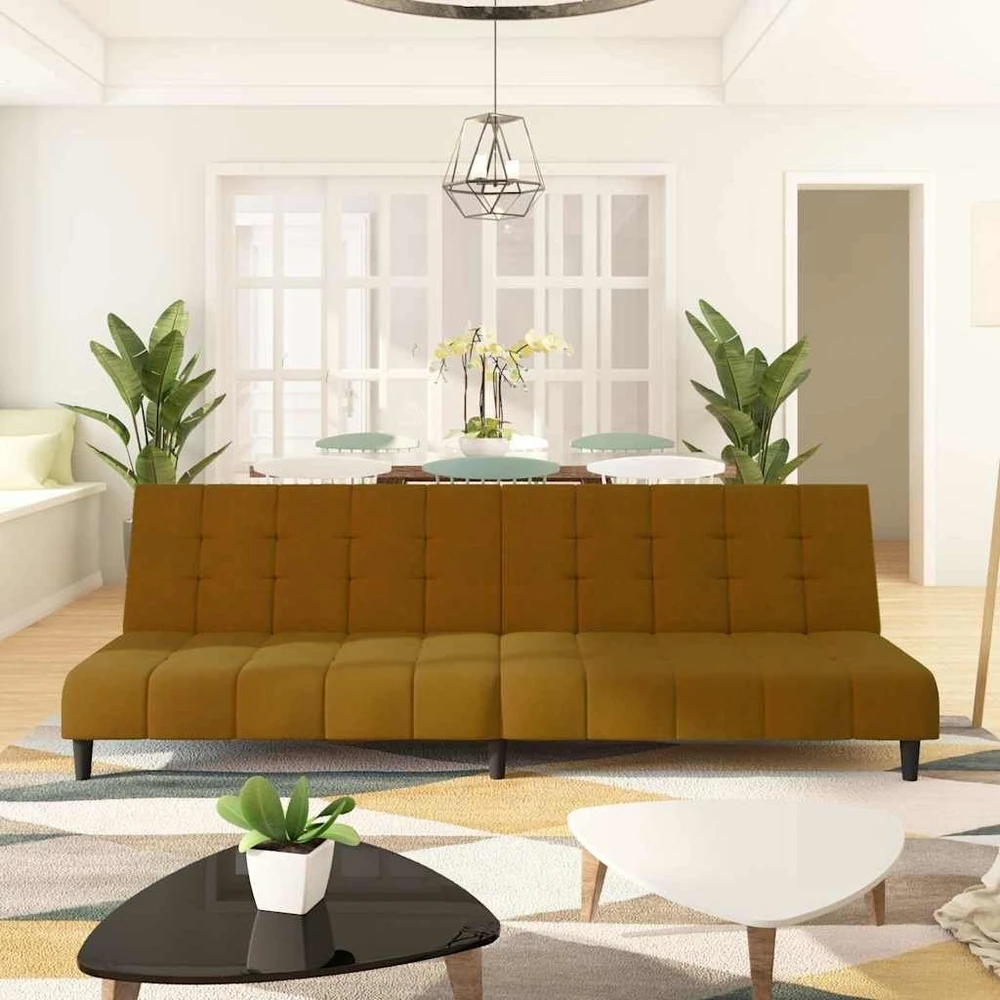 Dvivietė sofa-lova, rudos spalvos, aksomas