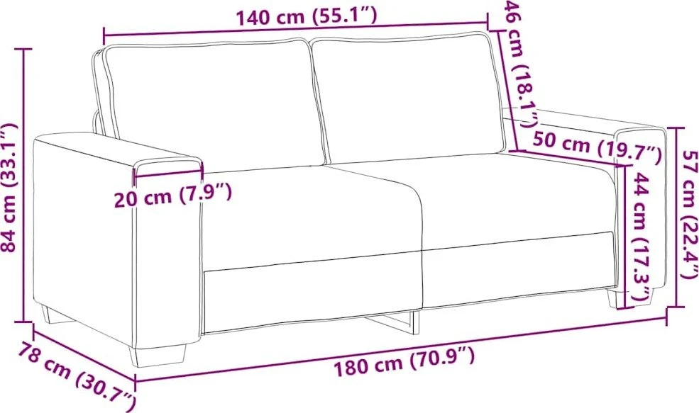 Dvivietė sofa, kreminės spalvos, 180x78x84 cm, aksominė