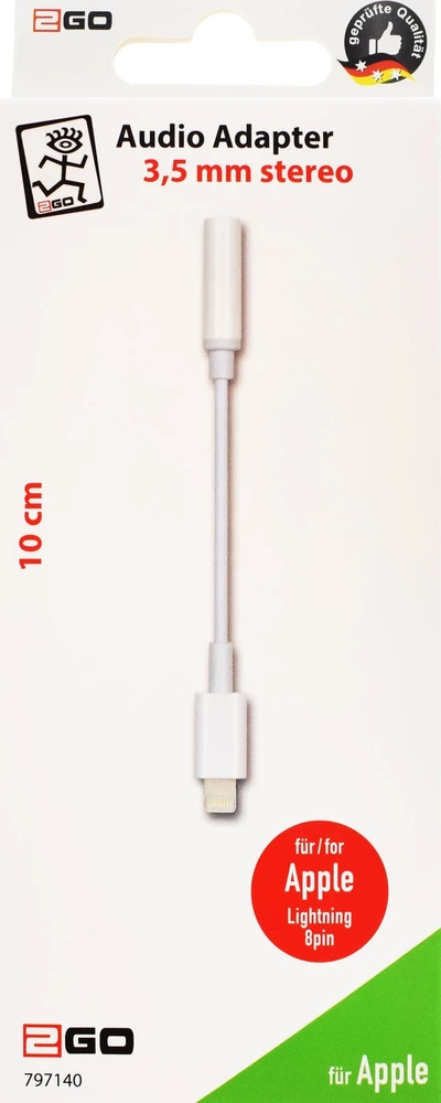 2GO garso adapteris „Lightning“ stereo, 20 cm, baltas