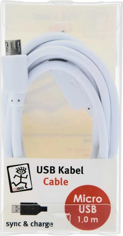 Kabelis USB 2GO USB-B - micro-B 1 m Baltas (795202)