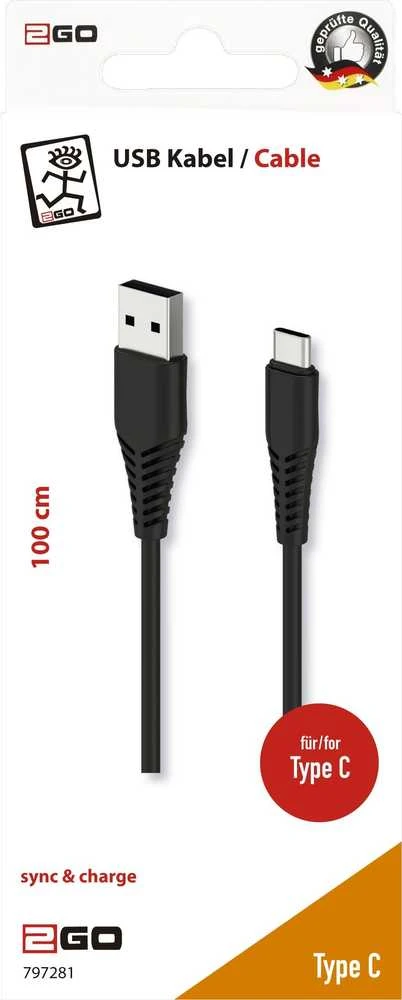 Kabelis USB 2GO USB-B - USB-C 1 m Juodas (797281)