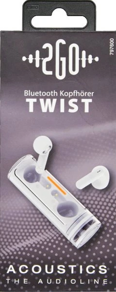 2GO Twist, Tikrai belaidės stereofoninės ausinės (TWS), Skambučiai / Muzika, 20–20000 Hz, 47 g, Ausinės su mikrofonu, Baltos