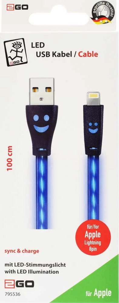 Kabelis USB 2GO Lightning - USB-B 1 m Mėlyna (795536)