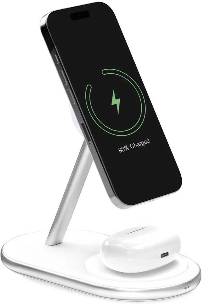 2in1 Puro belaidė telefono ir ausinių įkrovimo stotelė „Mag Station“ – baltos spalvos