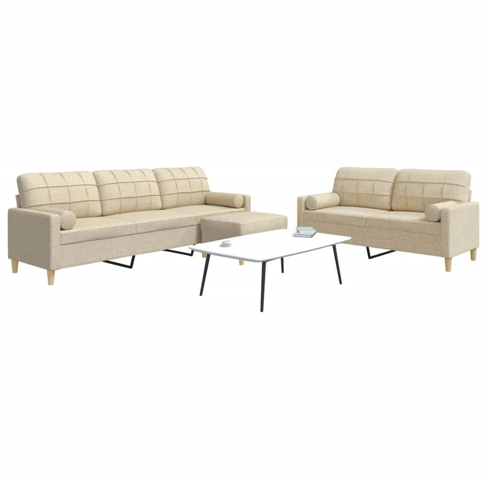 Sofa Sofos komplektas su pagalvėmis/pakoja, 3 dalių, kreminė