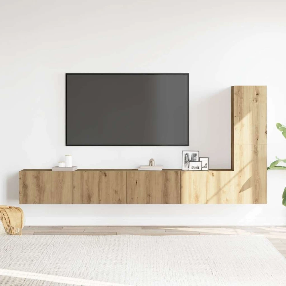TV staliukas 3 dalių sieninis televizoriaus spintelės komplektas Artisan Oak