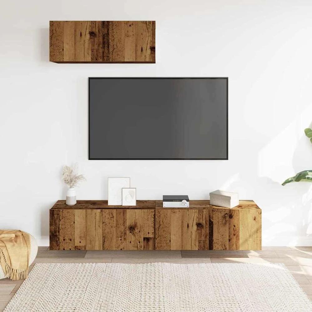 TV staliukas Sieninis televizoriaus spintelės komplektas, 3 dalių
