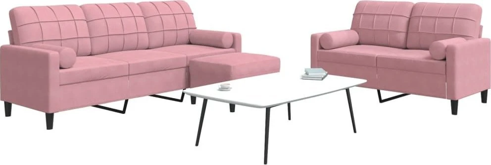 Sofa Sofos komplektas su pagalvėlėmis, 3 dalių, rožinis, aksomas