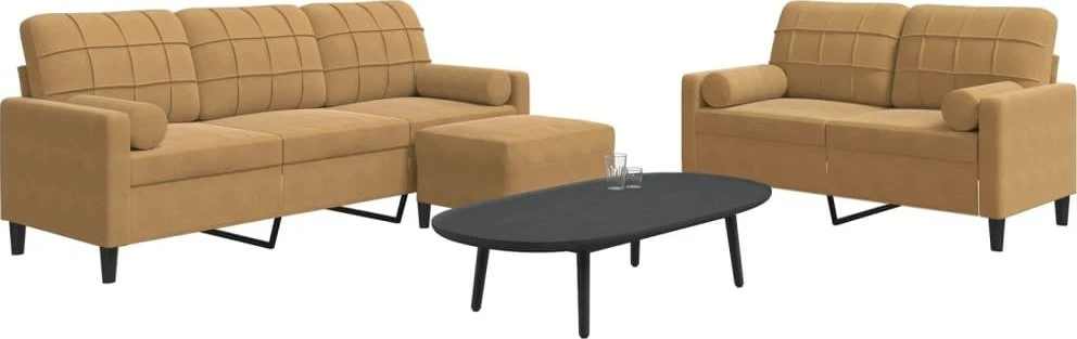 Sofa Sofos komplektas su pagalvėlėmis, 3 dalių, rudas, aksomas