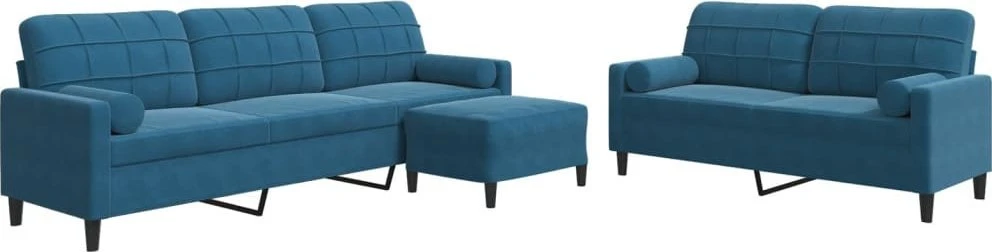 Sofa Sofos komplektas su pagalvėlėmis, 3 dalių, mėlynas, aksomas