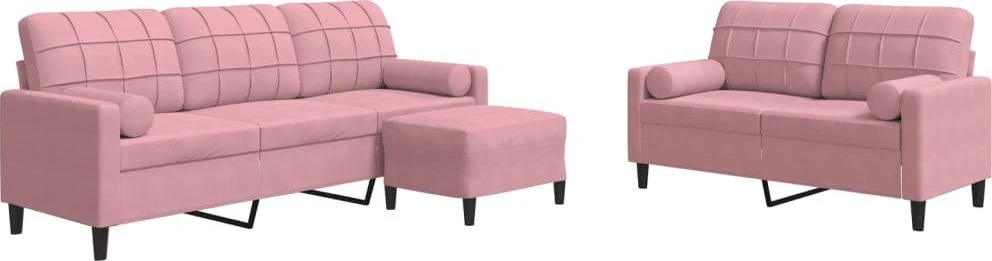Sofa Sofos komplektas su pagalvėlėmis, 3 dalių, rožinis, aksomas