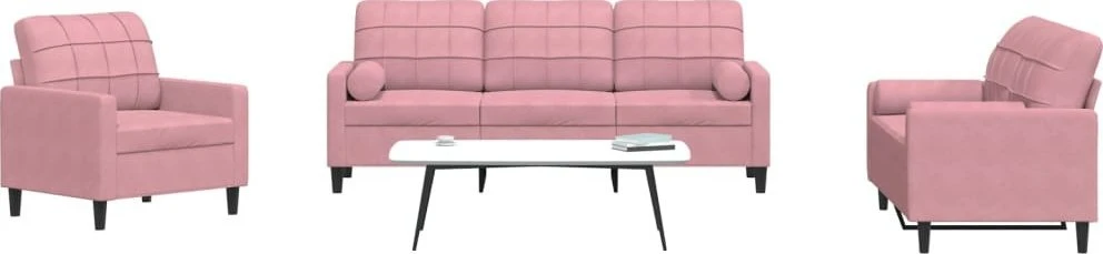 Sofa Sofos komplektas su pagalvėlėmis, 3 dalių, rožinis, aksomas