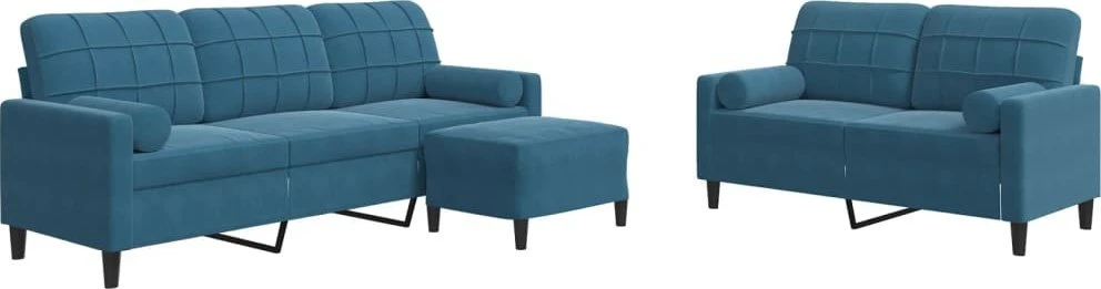 Sofa Sofos komplektas su pagalvėlėmis, 3 dalių, mėlynas, aksomas