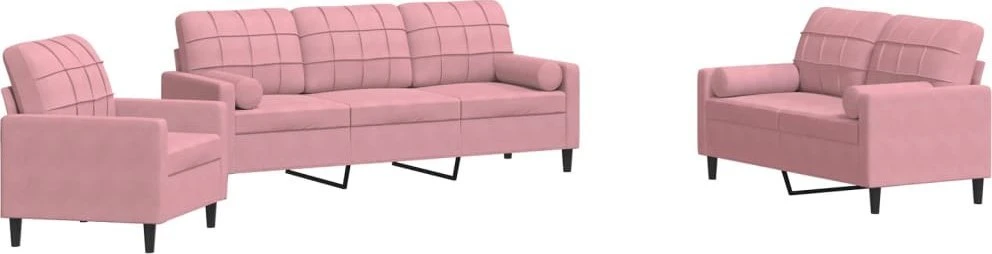Sofa Sofos komplektas su pagalvėlėmis, 3 dalių, rožinis, aksomas