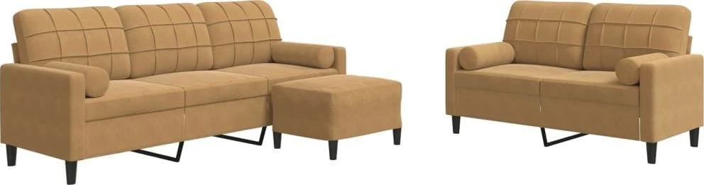 Sofa Sofos komplektas su pagalvėlėmis, 3 dalių, rudas, aksomas