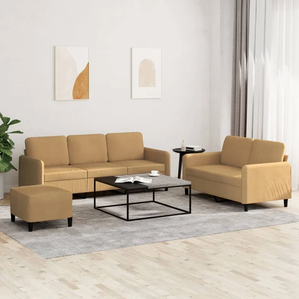 Sofa Sofos komplektas, 3 dalių, rudos spalvos, aksomas