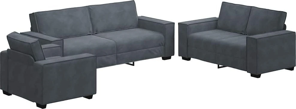 Sofa 3 dalių sofos komplektas su pagalvėlėmis, tamsiai pilkas, aksomas