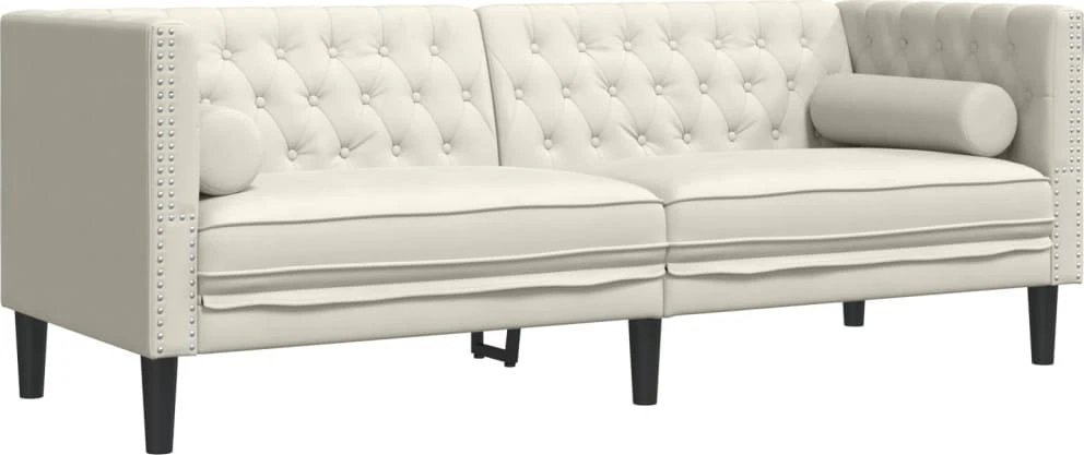 Sofa Chesterfield sofų komplektas su pagalvėlėmis, 3 dalių, kreminė
