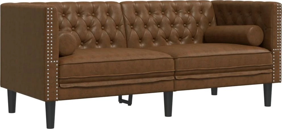 Sofa Chesterfield sofų komplektas su pagalvėlėmis, 3 dalių, rudas