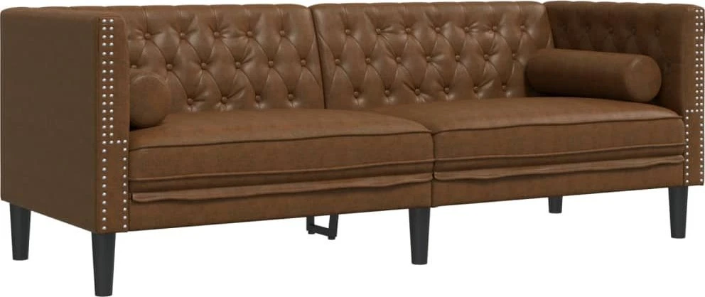 Sofa Chesterfield sofų komplektas su pagalvėlėmis, 3 dalių, rudas