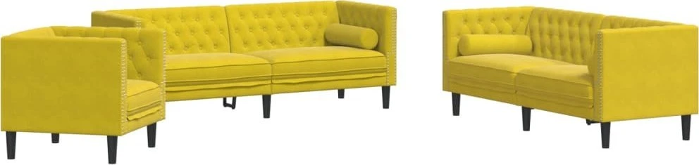 Sofa Chesterfield sofų komplektas su pagalvėlėmis, 3 dalių, geltonas
