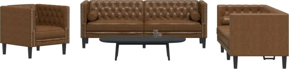 Sofa Chesterfield sofų komplektas su pagalvėlėmis, 3 dalių, rudas