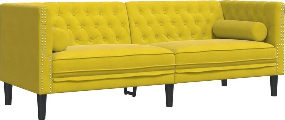 Sofa Chesterfield sofų komplektas su pagalvėlėmis, 3 dalių, geltonas