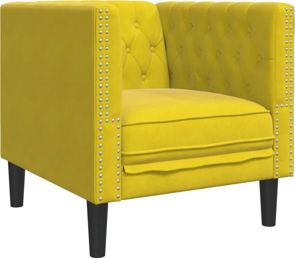 Sofa Chesterfield sofų komplektas su pagalvėlėmis, 3 dalių, geltonas