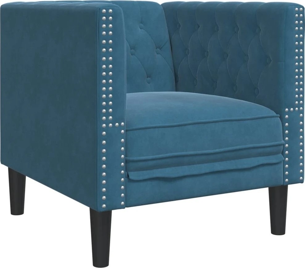 Sofa Chesterfield sofų komplektas su pagalvėlėmis, 3 dalių, mėlynas