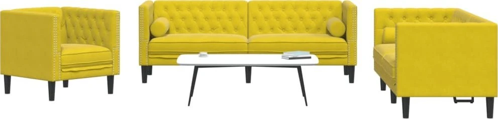 Sofa Chesterfield sofų komplektas su pagalvėlėmis, 3 dalių, geltonas