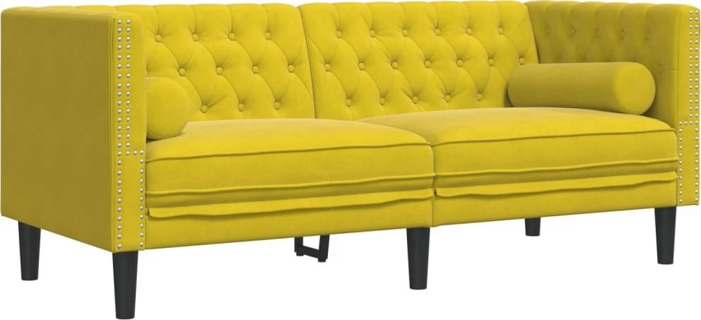 Sofa Chesterfield sofų komplektas su pagalvėlėmis, 3 dalių, geltonas