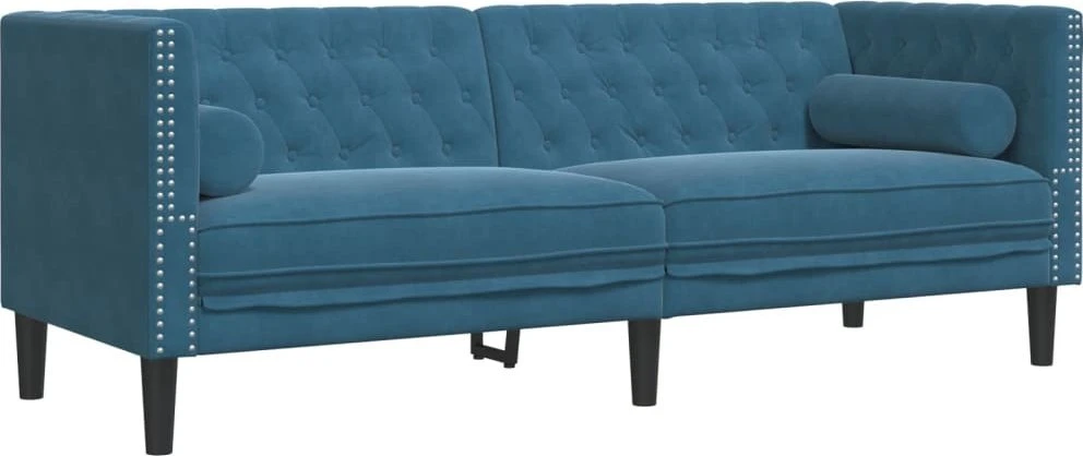 Sofa Chesterfield sofų komplektas su pagalvėlėmis, 3 dalių, mėlynas