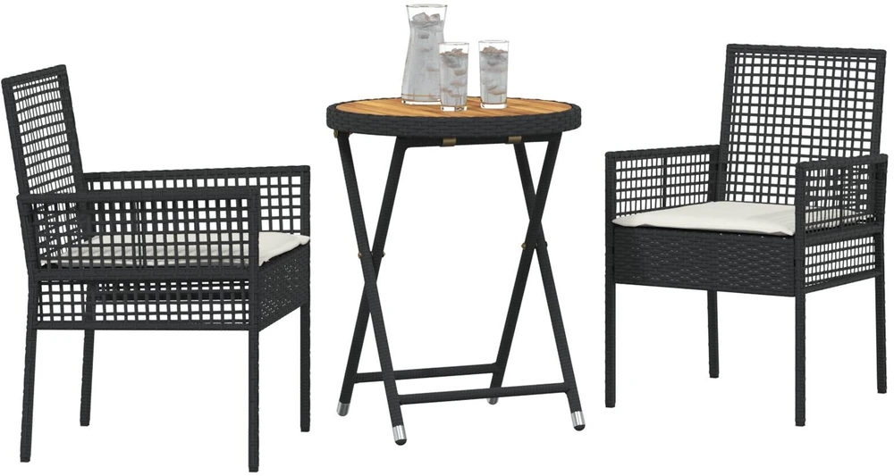 Sodo Bistro Rinkinys 3 vnt. Juoda poliratanas