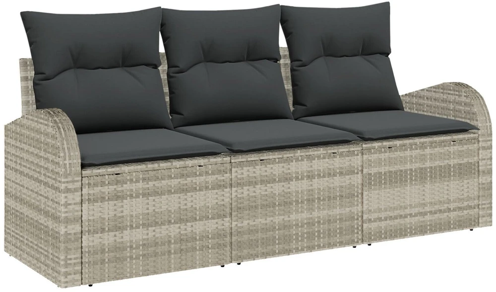 Sodo Sofų Rinkinys su pagalve 3 pcs Šviesiai pilka Poli ratanas