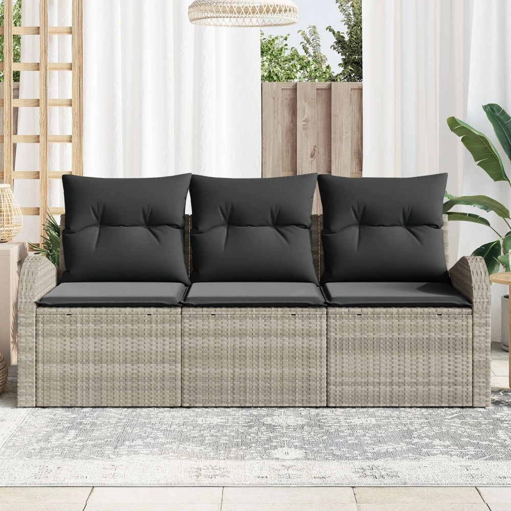 Sodo Sofų Rinkinys su pagalve 3 pcs Šviesiai pilka Poli ratanas