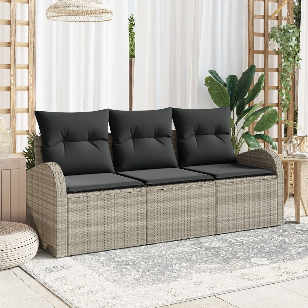 Sodo Sofų Rinkinys su pagalve 3 pcs Šviesiai pilka Poli ratanas
