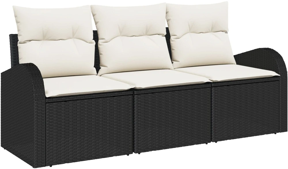 Sodo Sofų Rinkinys su pagalve 3 pcs Juoda Poli ratanas