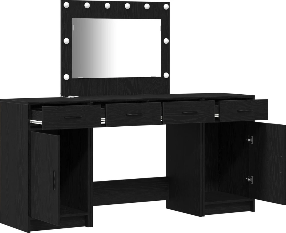 Makiažo stalas 3 vnt. Juoda 78,5 x 41 x 135 cm Apdirbta mediena
