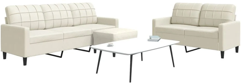 Sofa Sofos komplektas su pagalvėlėmis, 3 dalių, kreminis, aksomas