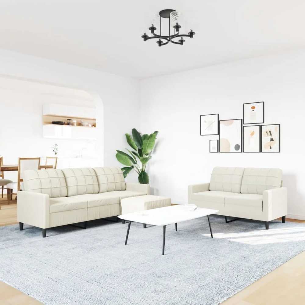 Sofa Sofos komplektas su pagalvėlėmis, 3 dalių, kreminis, aksomas
