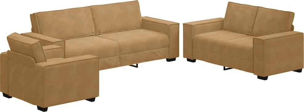 Sofa 3 dalių sofos komplektas su pagalvėlėmis, rudas aksomas