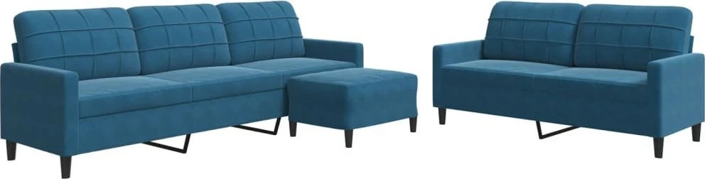 Sofa Sofos komplektas su pagalvėlėmis, 3 dalių, mėlynas, aksomas