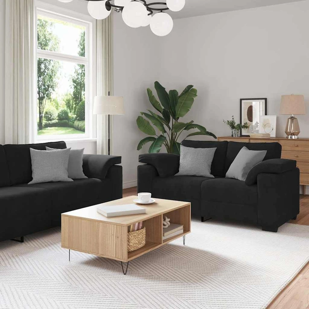 Sofa 3 dalių sofos komplektas su pagalvėlėmis, juodas aksomas