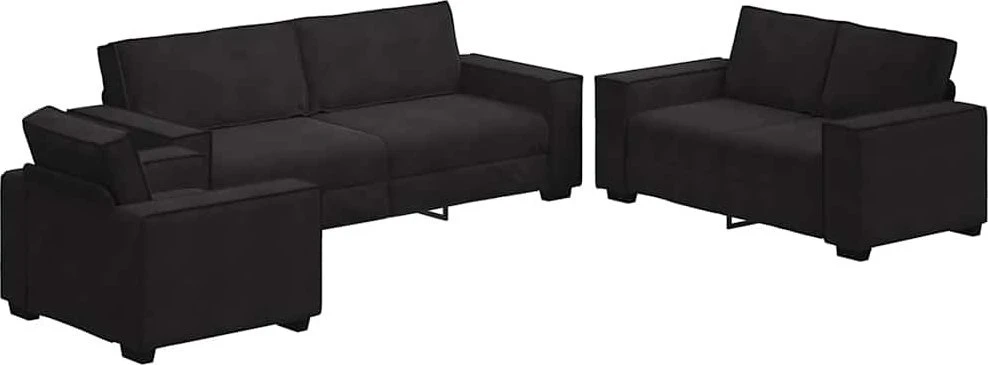 Sofa 3 dalių sofos komplektas su pagalvėlėmis, juodas aksomas