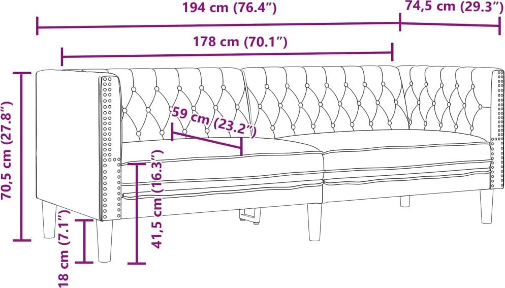 Sofa Chesterfield sofų komplektas, 3 dalių, pilkas, dirbtinė oda
