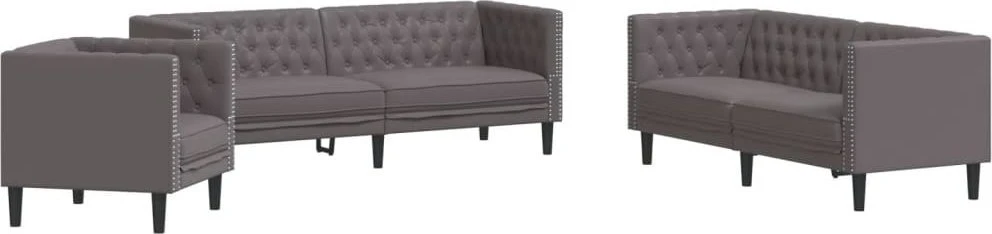 Sofa Chesterfield sofų komplektas, 3 dalių, pilkas, dirbtinė oda