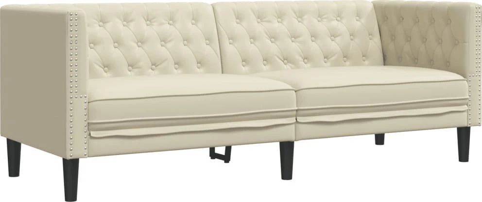Sofa Chesterfield sofų komplektas, 3 dalių, kreminė, dirbtinė oda