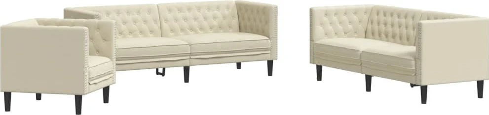 Sofa Chesterfield sofų komplektas, 3 dalių, kreminė, dirbtinė oda