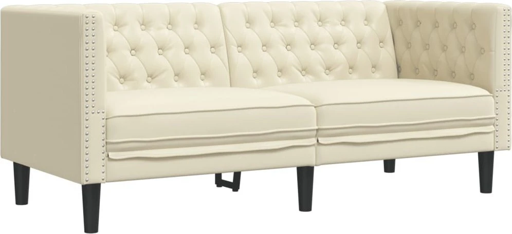 Sofa Chesterfield sofų komplektas, 3 dalių, kreminė, dirbtinė oda