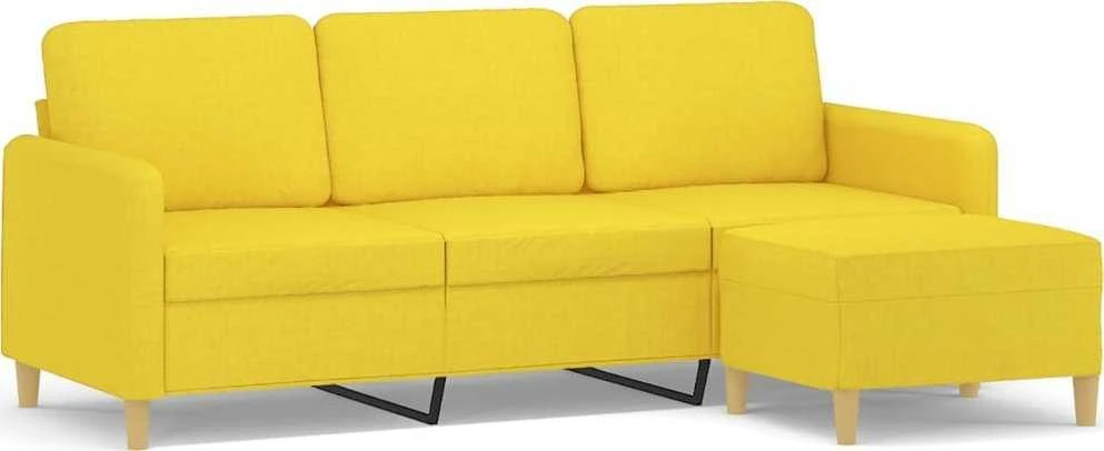 Trivietė sofa su pakoja, šviesiai geltona, 180cm, audinys